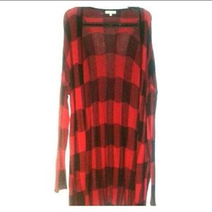 Mudd Red & Black Plaid Open Front Cardigan